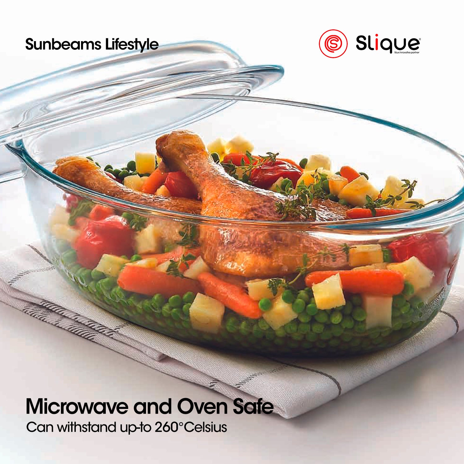 SLIQUE Borosilicate Glass Baking Dish Oven Safe Bakeware Casserole Dish with Lid Microwave Safe