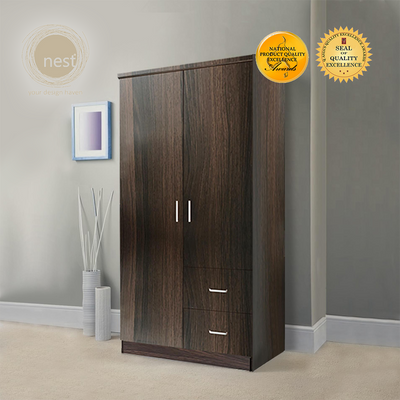 NEST DESIGN LAB Premium Wardrobe 2 Doors & 2 Drawers Modern Italian Design Amazing Gift Idea For Any Occasion! (Wenge)