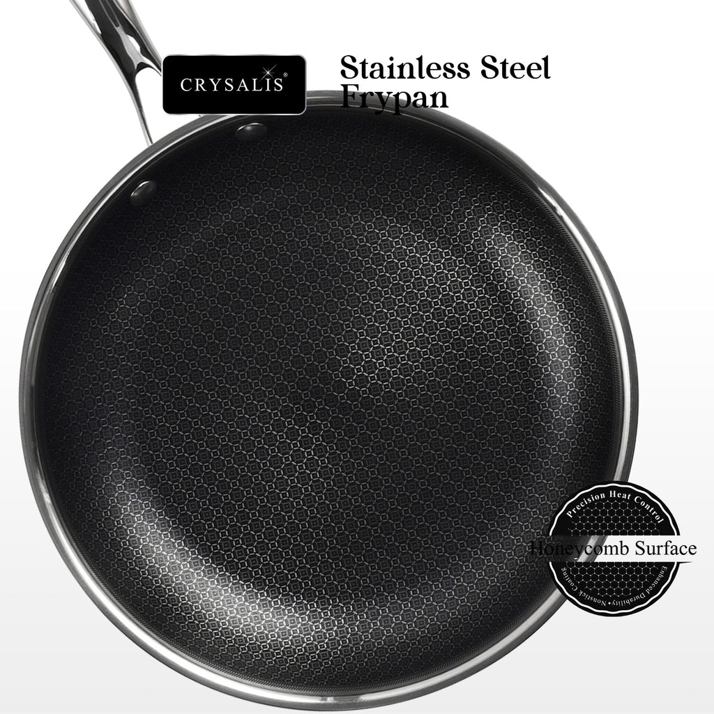 CRYSALIS INOX Stainless Steel Cookware Set - Honeycomb Non-Stick Frypan, Saucepan, Dutch Oven, Wok Pan