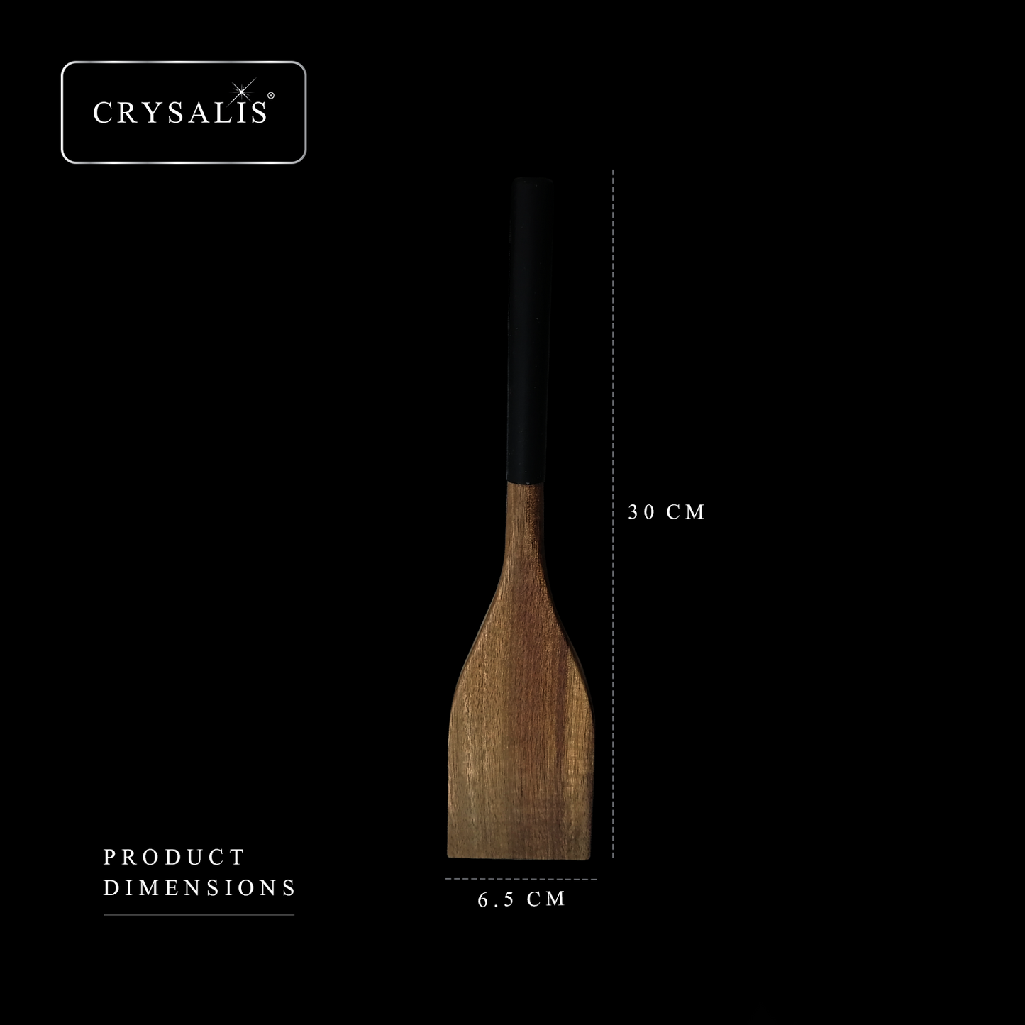 CRYSALIS PREMIUM Silicone Handle Wooden Spoon Turner - Acacia Wood
