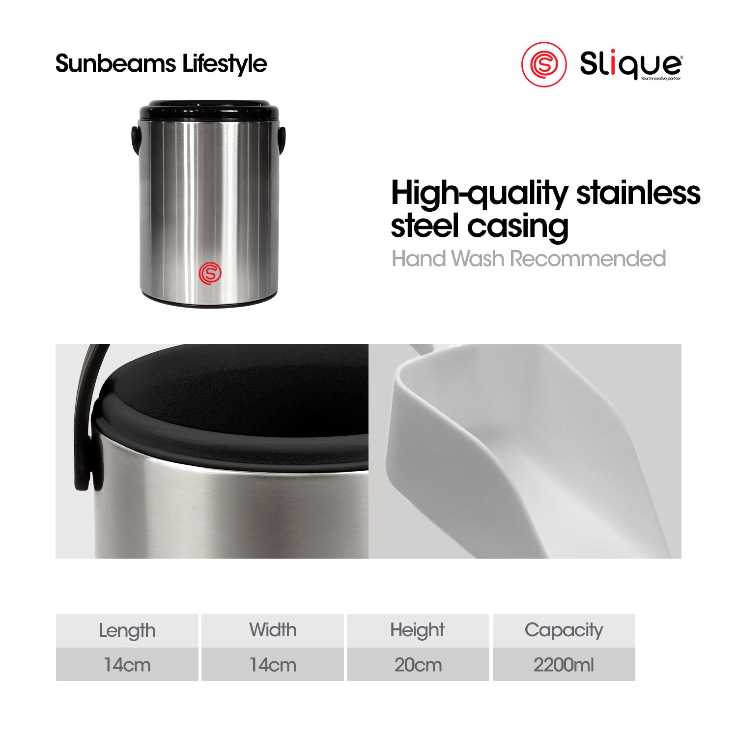 SLIQUE Premium Insulated Ice Bucket w/ Tong 2200ml (Silver)