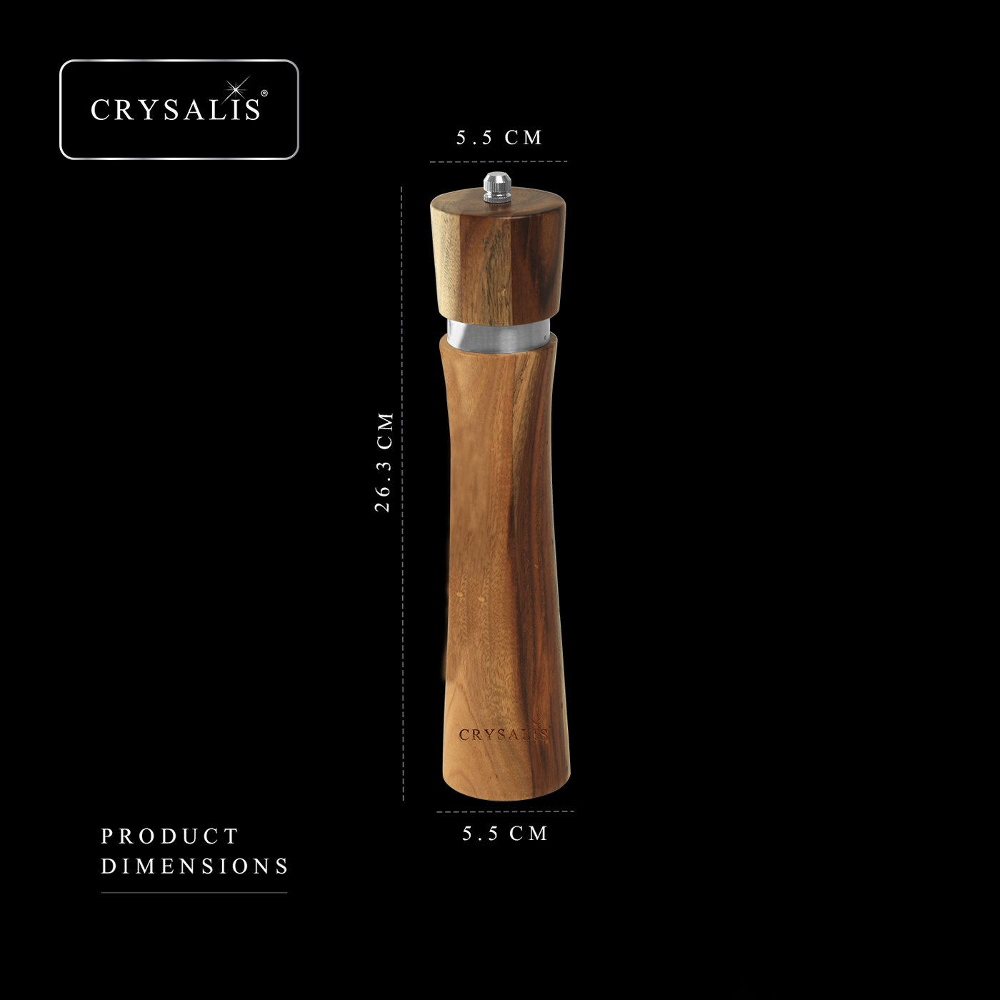 CRYSALIS PREMIUM Salt & Pepper Mill Manual Grinder Acacia Wood