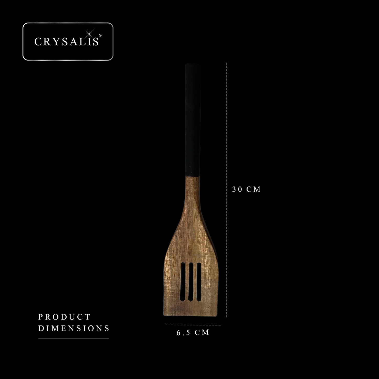 CRYSALIS PREMIUM Silicone Handle Wooden Spoon Turner - Acacia Wood