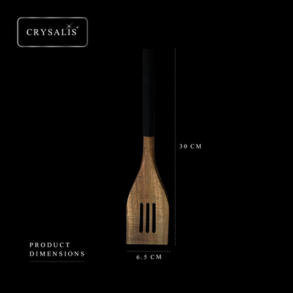 CRYSALIS PREMIUM Silicone Handle Wooden Spoon Turner - Acacia Wood