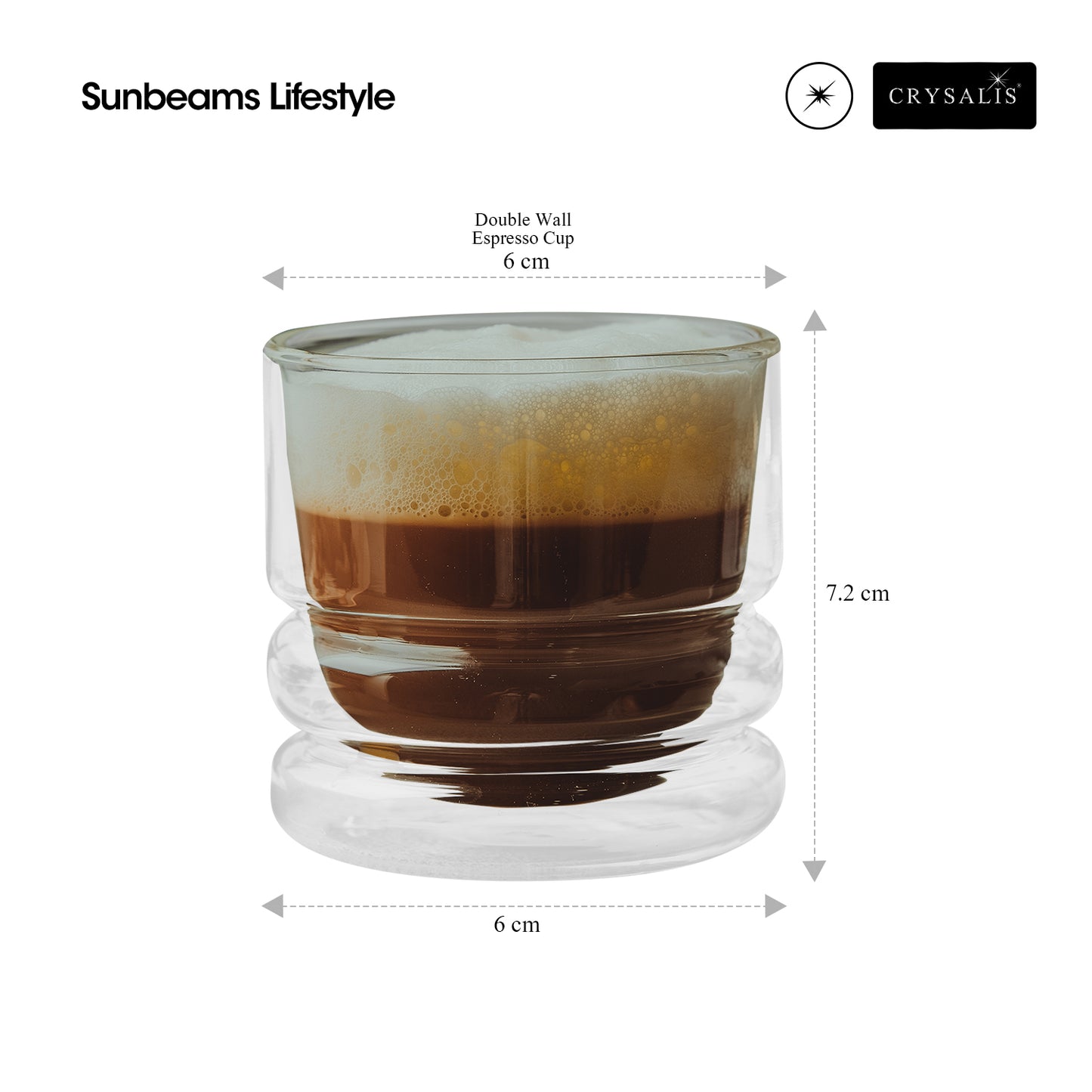 CRYSALIS Premium Coffee Cup w/out Handle Double Wall 80ml [Set of 2]