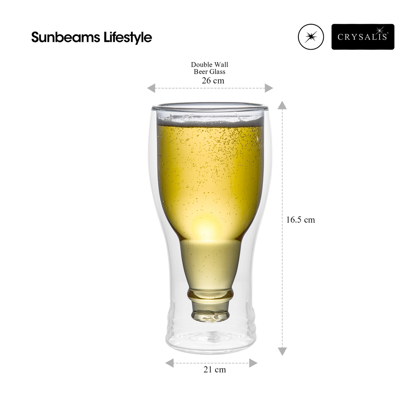 CRYSALIS Premium Beer Double Wall Drinking Glass
