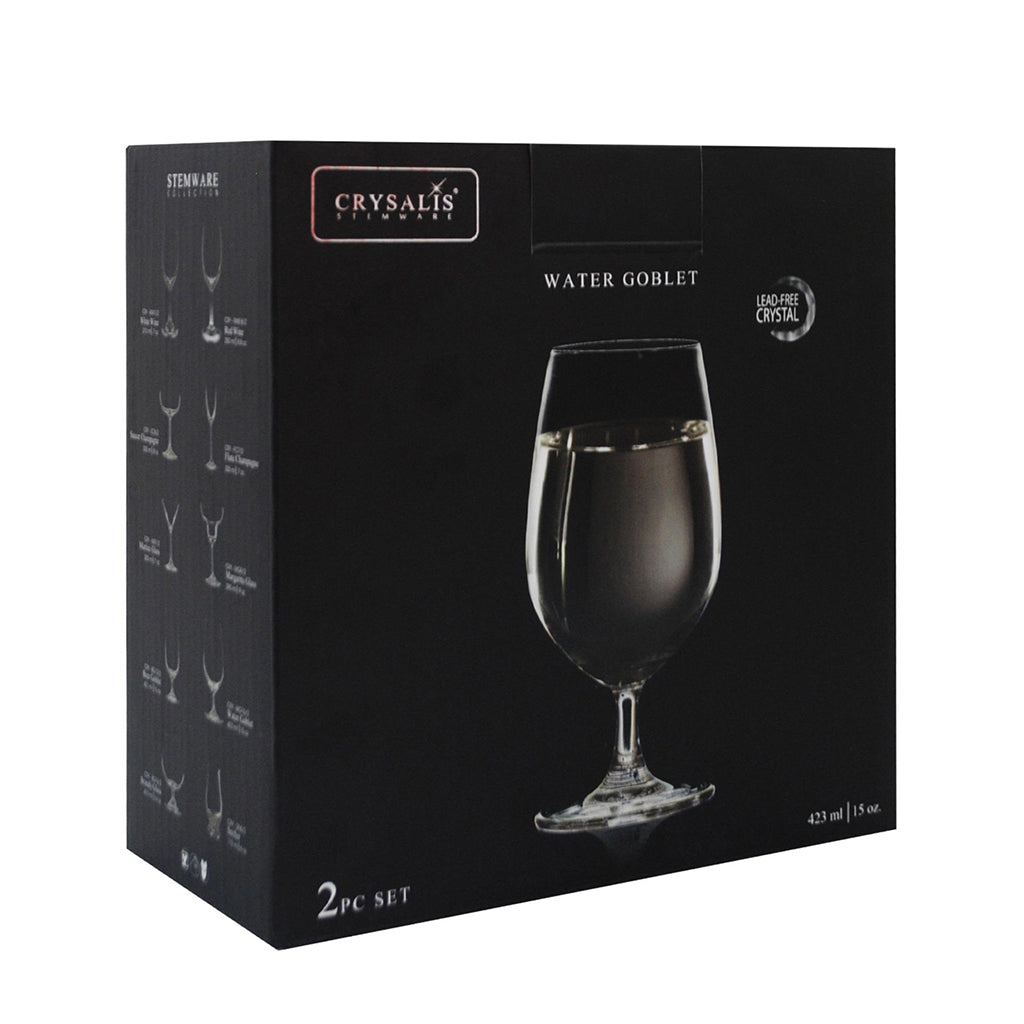 CRYSALIS Premium Lead Free Crystal Stemware Water Goblet 423ml Set of 2 Modern Italian Design Amazing Gift Idea For Any Occasion!
