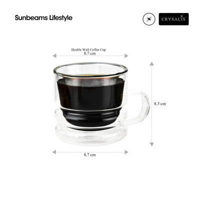 CRYSALIS Premium Coffee Cup w/ Handle Double Wall Drinking Mug 280ml | 9.4oz [Set of 2]