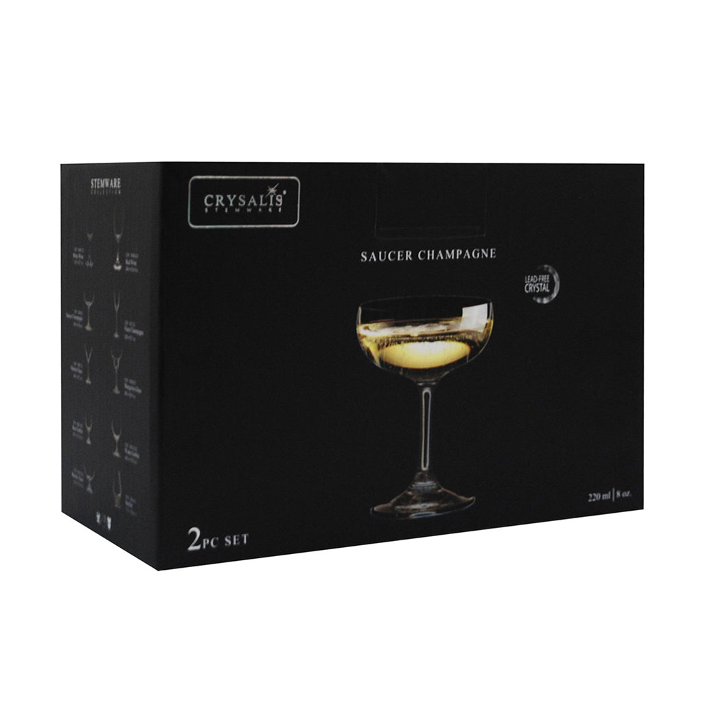 CRYSALIS Premium Lead Free Crystal Stemware Saucer Champagne Cocktail Glass 220ml Set of 2