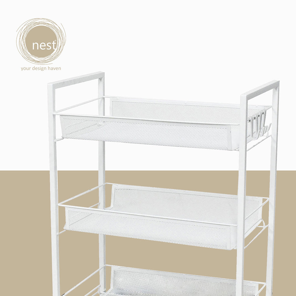 NEST DESIGN LAB Multi-Tier Narrow Kitchen Storage Trolley Cart White Premium | Heavy duty | Durable Amazing Gift Idea For Any Occasion!