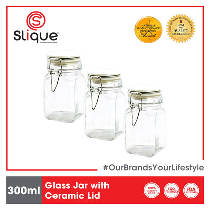 SLIQUE Glass Jar w/ Glass Lid | Ceramic Lid | Aluminum Lid [Set of 3]