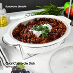 SLIQUE Premium Oval Ceramic Casserole Serving Dish with Tempered Glass Lid 1L/1.8L/2.6L