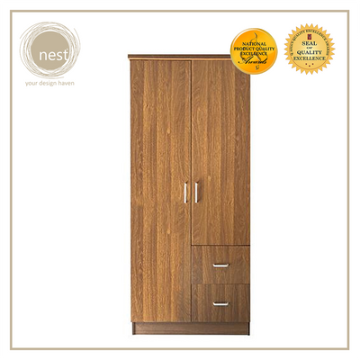 NEST DESIGN LAB Premium Wardrobe 2 Doors & 2 Drawers Modern Italian Design Amazing Gift Idea For Any Occasion! (Walnut)