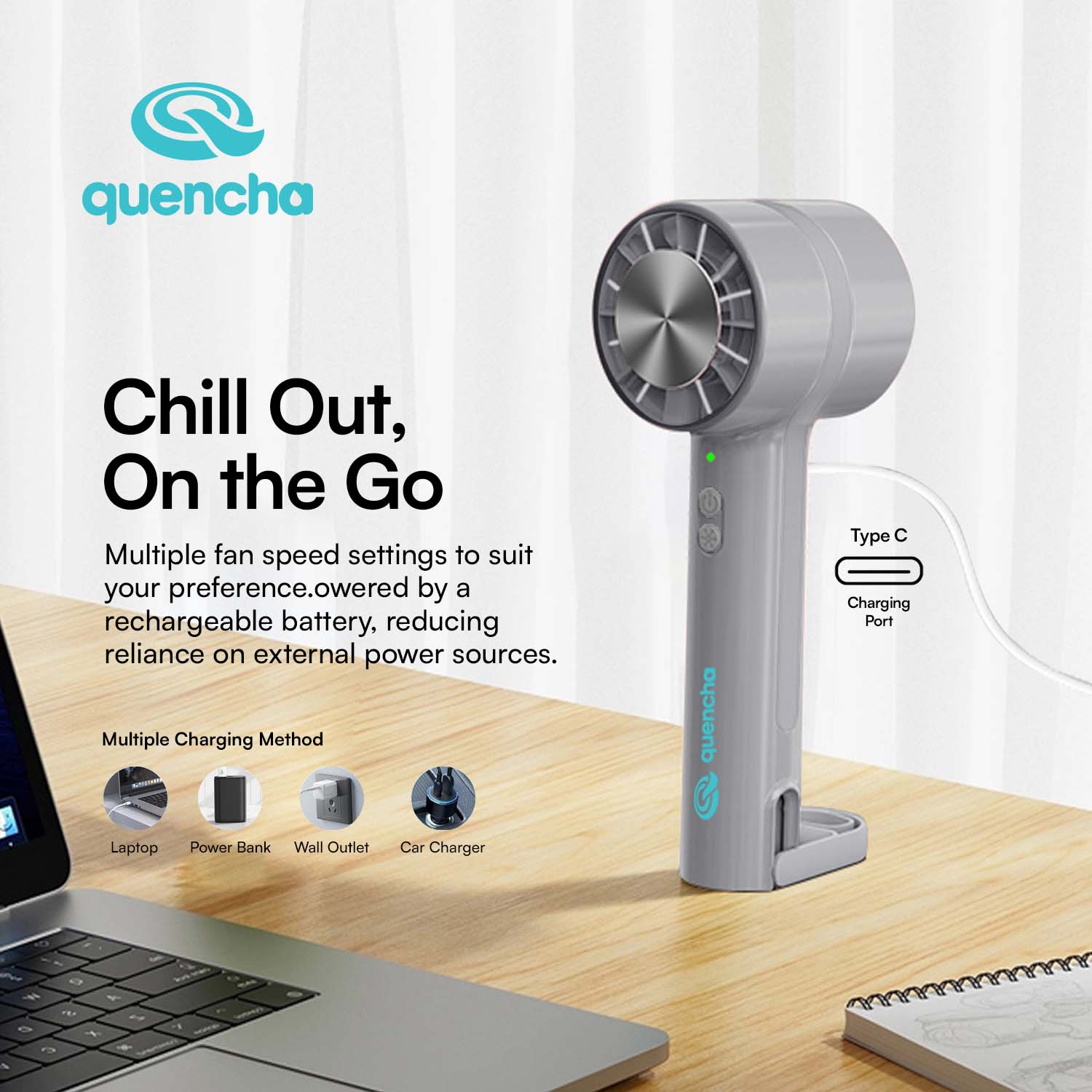 Quencha 18oz. & 37oz. Insulated Tumbler + Portable Cooling Fan – Perfect for Travel, Commute & Outdoors