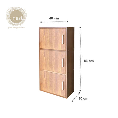 NEST DESIGN LAB Premium 3L Layer Cabinet w/ Door Multi-Purpose Cabinet Modern Italian Design Amazing Gift Idea For Any Occasion! (Walnut)