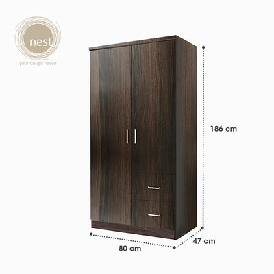 NEST DESIGN LAB Premium Wardrobe 2 Doors & 2 Drawers Modern Italian Design Amazing Gift Idea For Any Occasion! (Wenge)
