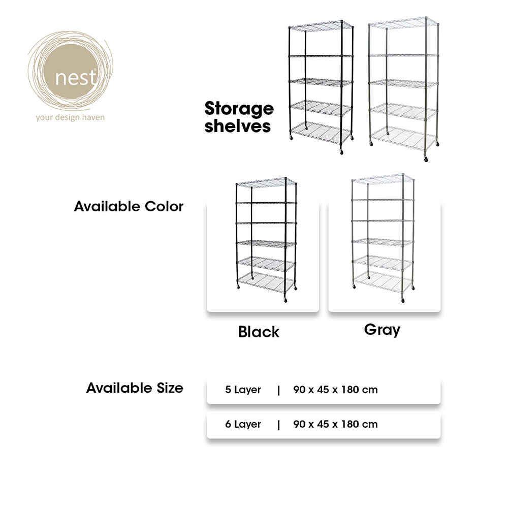 NEST DESIGN LAB Premium SS 5 Layer Multi-Purpose Storage Shelf Kitchen Organizer 90x45x180cm Amazing Gift Idea For Any Occasion!