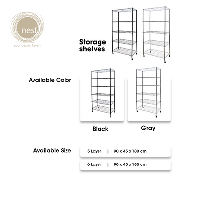 NEST DESIGN LAB Premium SS 5 Layer Multi-Purpose Storage Shelf Kitchen Organizer 90x45x180cm Amazing Gift Idea For Any Occasion!