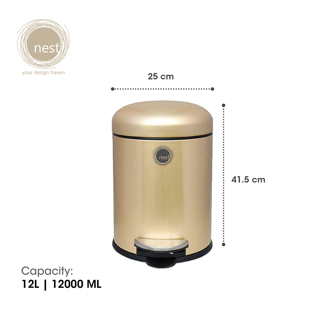 NEST DESIGN LAB Premium Stainless Steel Pedal Bin 12L Soft Close Amazing Gift Idea For Any Occasion!