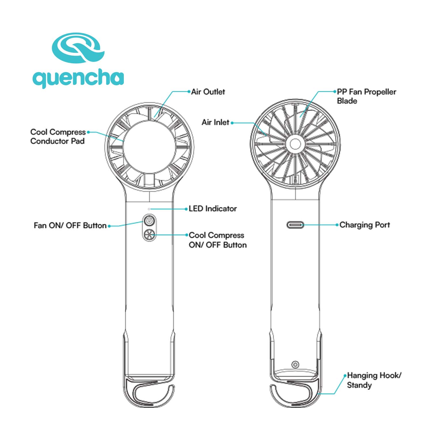 Quencha 18oz. & 37oz. Insulated Tumbler + Portable Cooling Fan – Perfect for Travel, Commute & Outdoors
