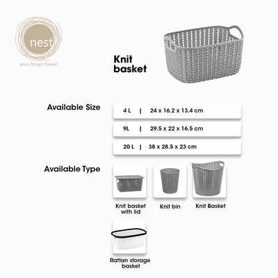 NEST DESIGN LAB Premium Knit Basket Storage Basket Modern Italian Design Amazing Gift Idea For Any Occasion! (Grey)