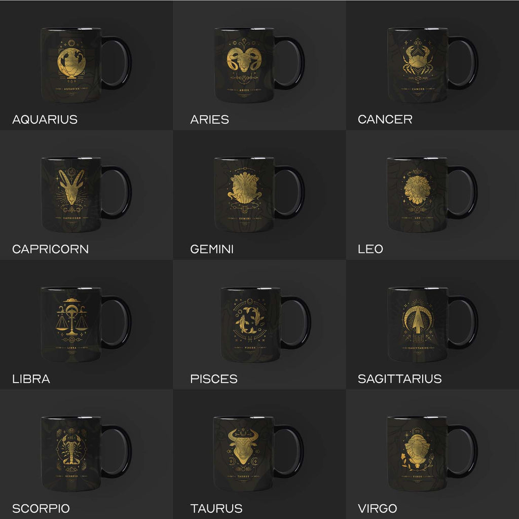 Quencha 325ml Chip Resistant Coffee Mug with Zodiac Design Porcelain Coffee Cup