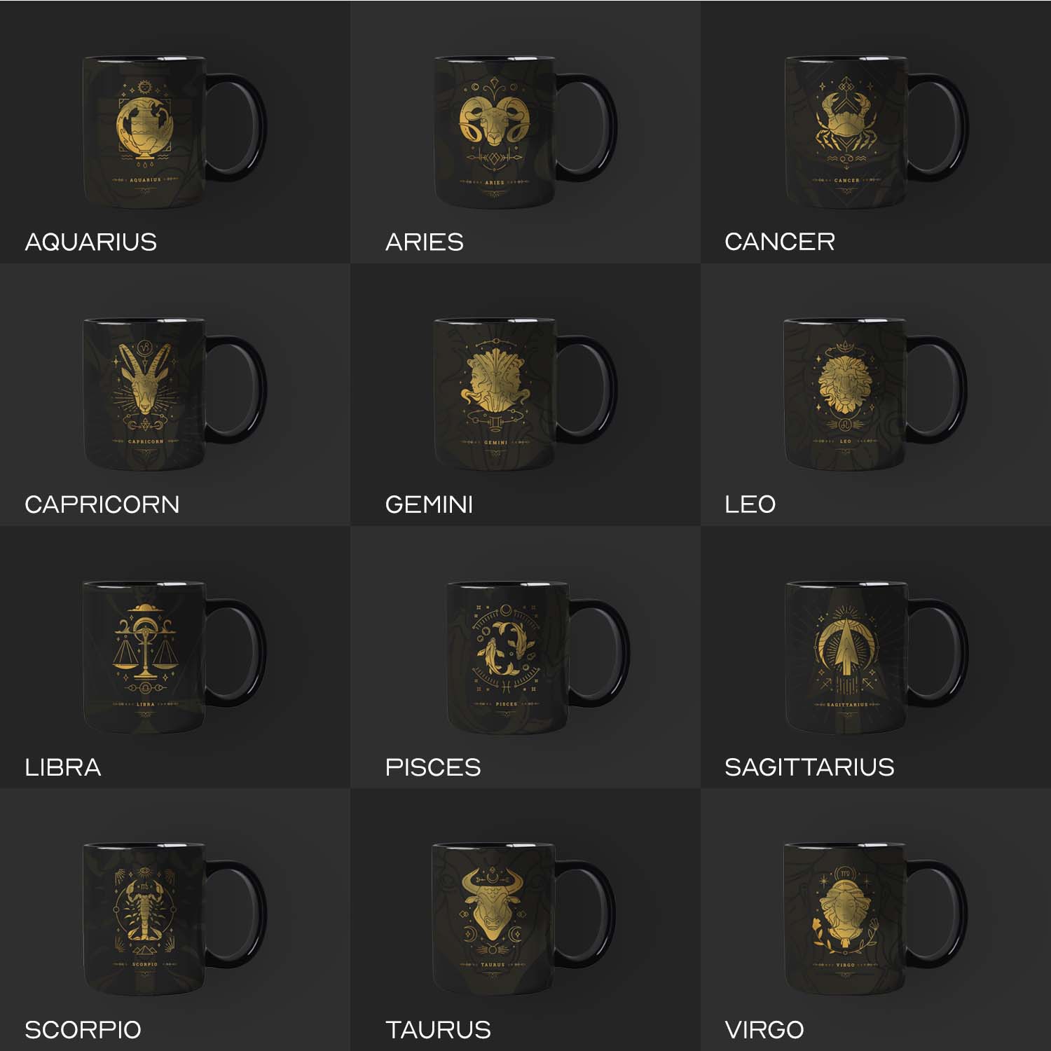 Quencha 325ml Chip Resistant Coffee Mug with Zodiac Design Porcelain Coffee Cup