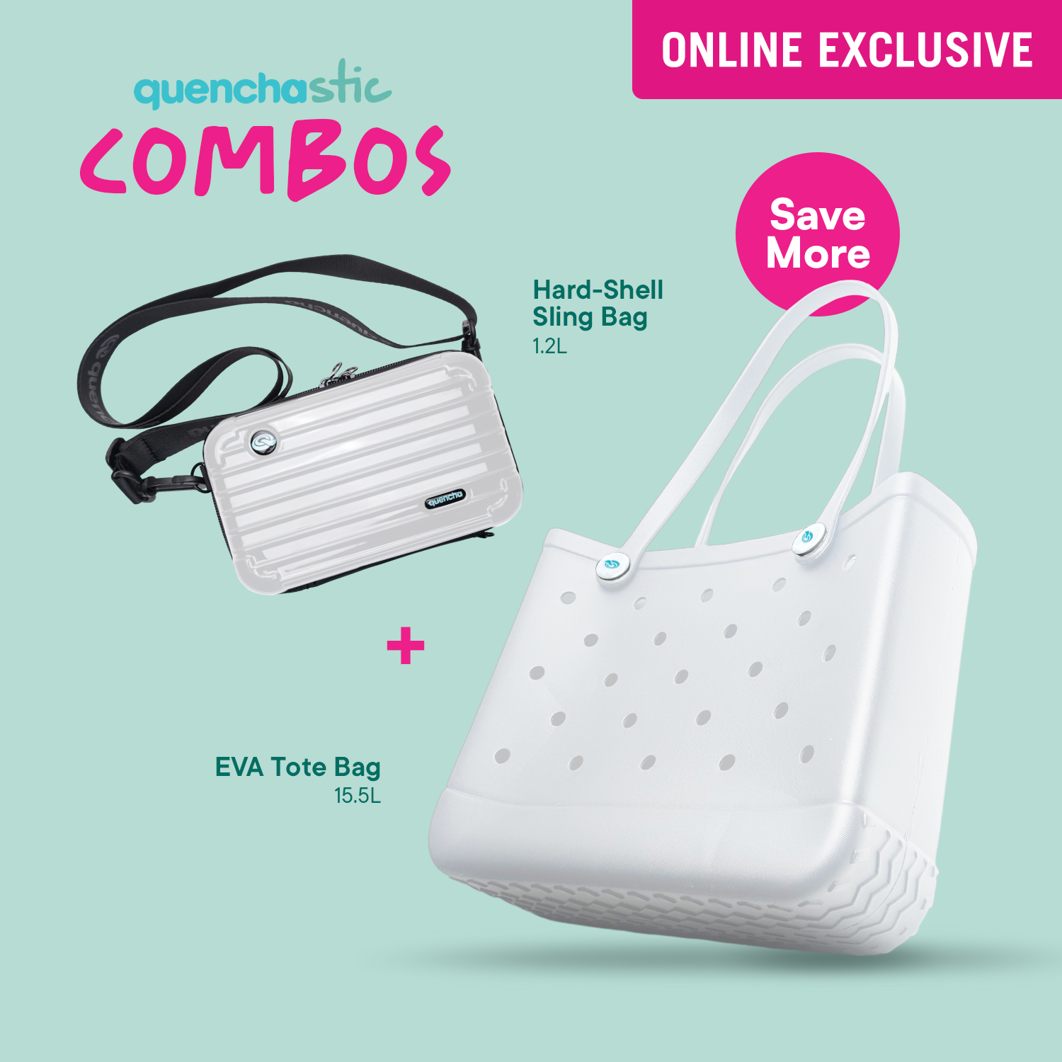 Quencha Waterproof EVA Beach Tote Combo & Hard Shell Sling Bag EDC Anti-Theft Crossbody