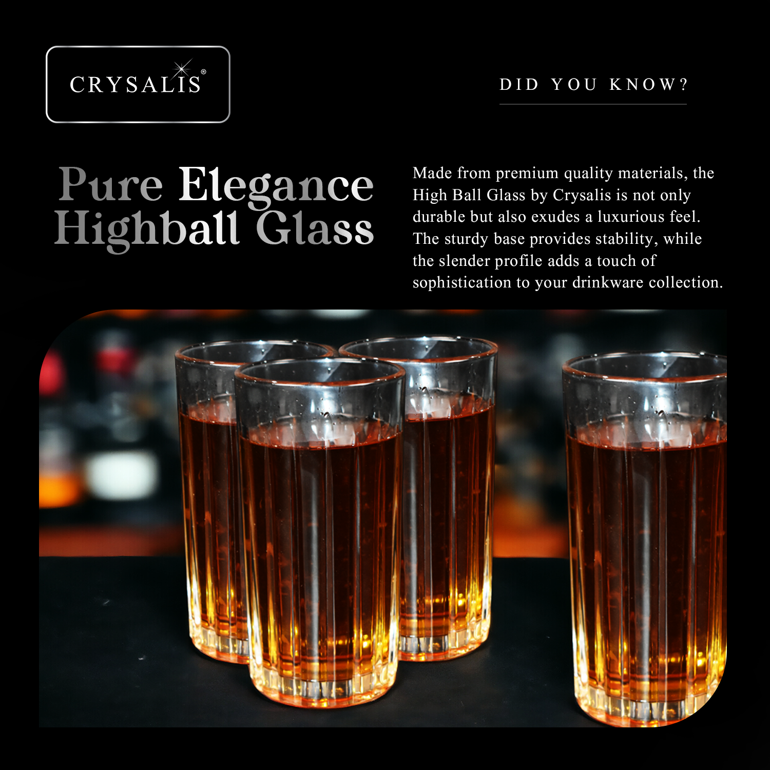 CRYSALIS Royalty Highball Glass 4pcs Set 390ml | 14oz