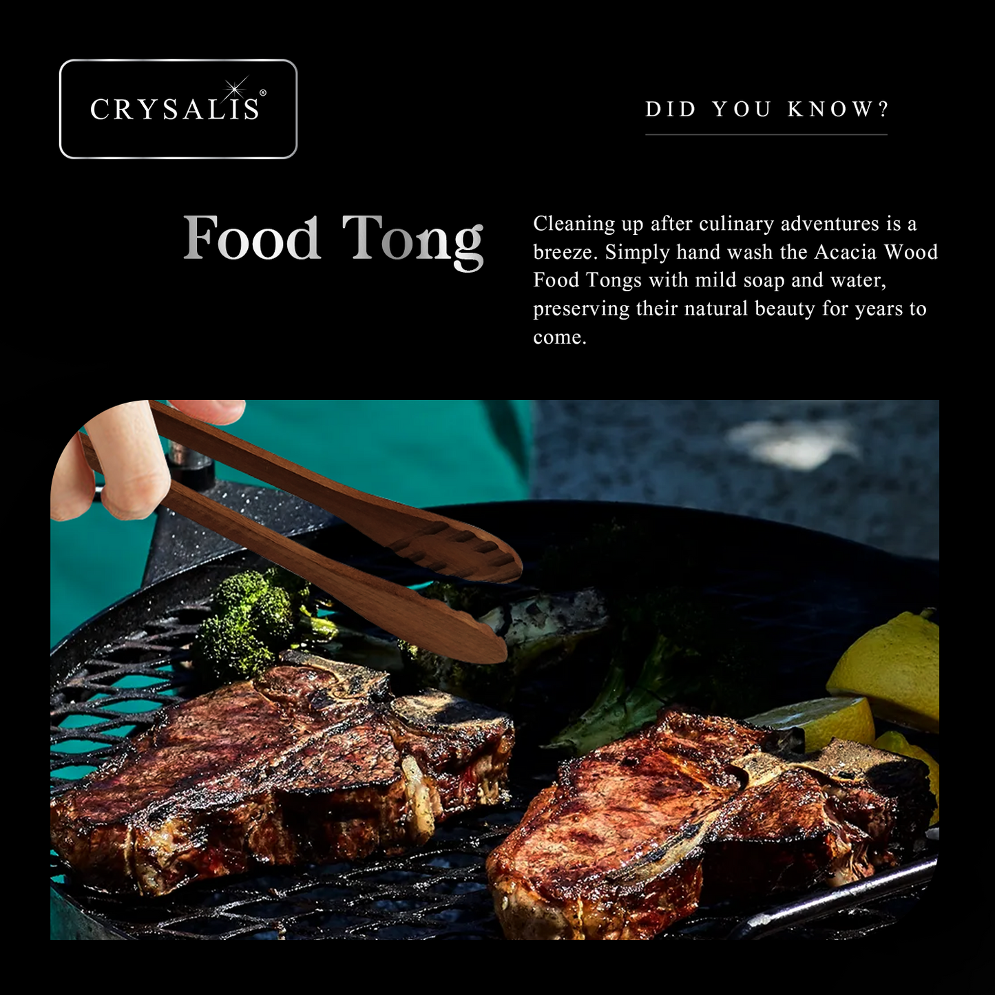 CRYSALIS PREMIUM Food Tong Food Utensils Cooking Tools - Acacia Wood