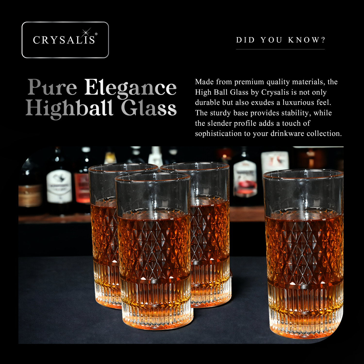 CRYSALIS Royalty Highball Glass 4pcs Set 390ml | 14oz