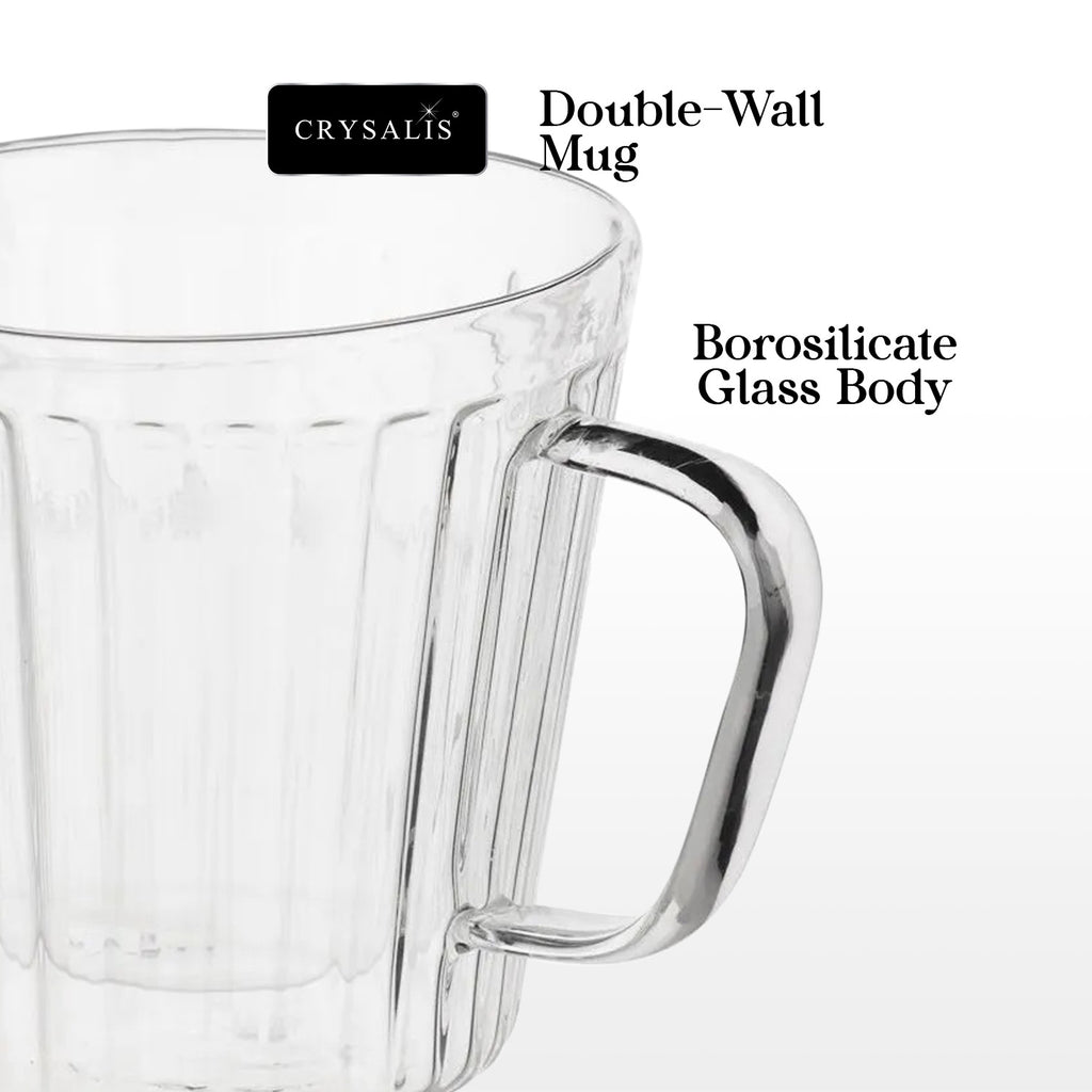 Crysalis Borosilicate Double-Wall Insulated Glass Coffee Mug, Grande Mug, Espresso Mug – Set of 2