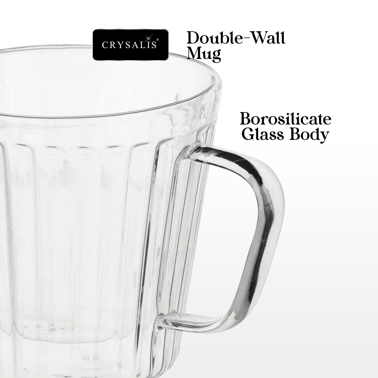 Crysalis Borosilicate Double-Wall Insulated Glass Coffee Mug, Grande Mug, Espresso Mug – Set of 2