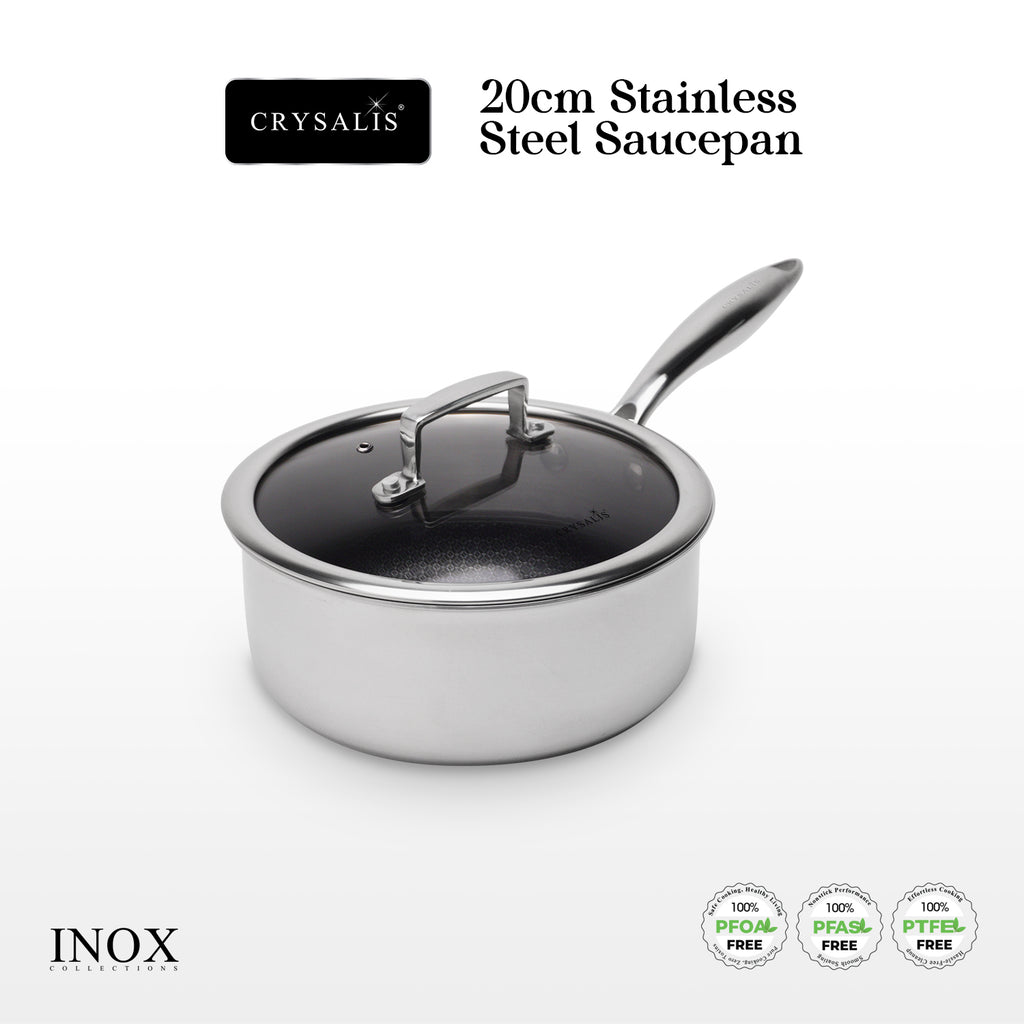 CRYSALIS INOX Stainless Steel Cookware Collection - Honeycomb Non-Stick Frypan, Saucepan, Dutch Oven, Wok Pan