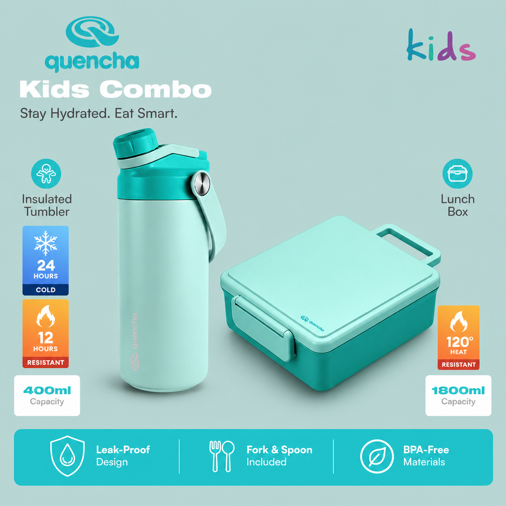 Quencha Kids Water Bottle Insulated Tumbler Lunch Box Kids Combo Back to School BPA-Free Leakproof