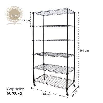 NEST DESIGN LAB Premium 6Layer Multi-Purpose Storage Shelf w/ Wheels Kitchen Organizer Amazing Gift Idea For Any Occasion!