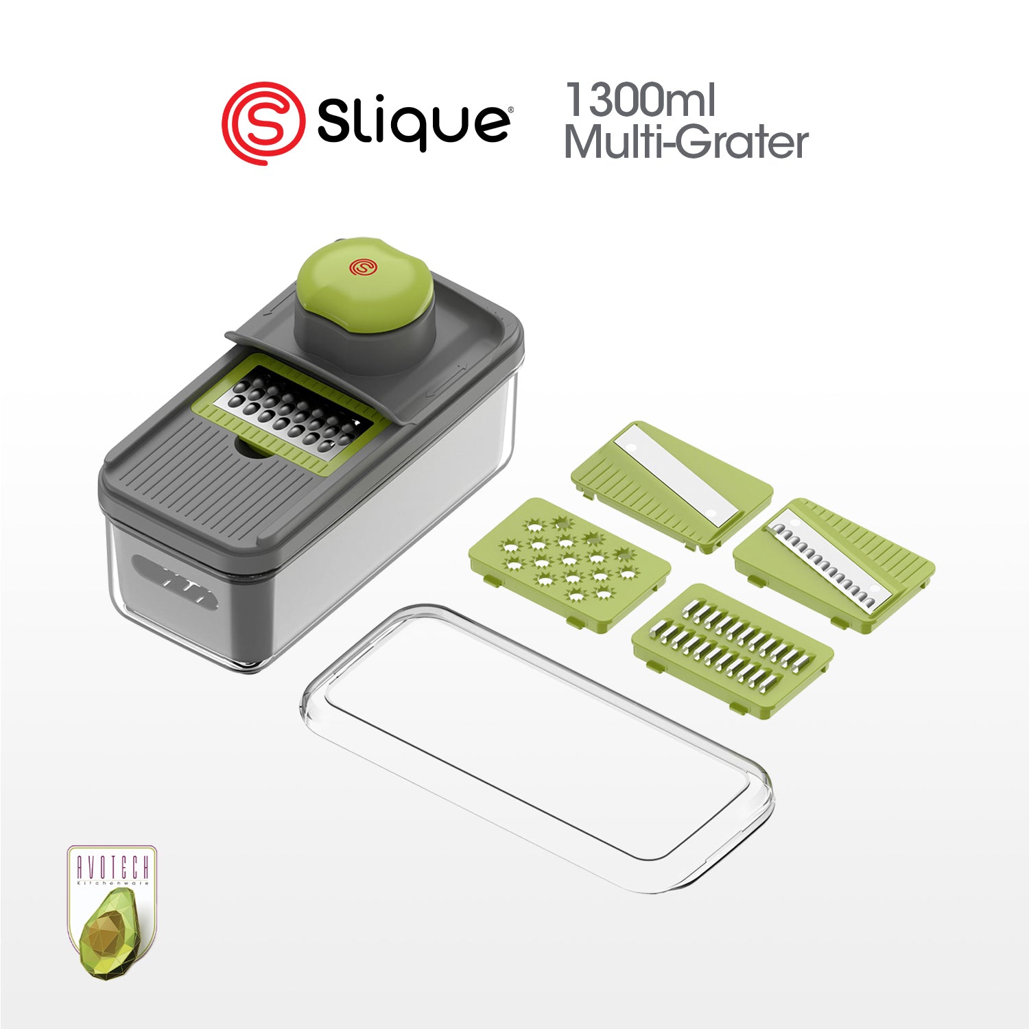 Slique AvoTech 5-in-1 Multi Grater & Slicer Set with Storage Box Stainless Steel Blades, Vegetable & Cheese Shredder Kitchen Gadget
