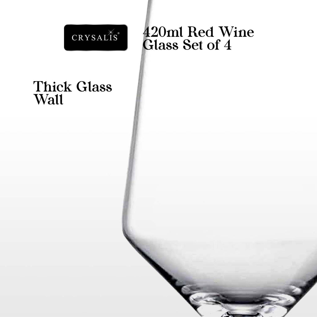 CRYSALIS Premium 420ml Red Wine Glass Set of 4 – Lead-Free Crystal Stemware Long Stem Elegant Drinking Glass