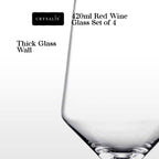 CRYSALIS Premium 420ml Red Wine Glass Set of 4 – Lead-Free Crystal Stemware Long Stem Elegant Drinking Glass