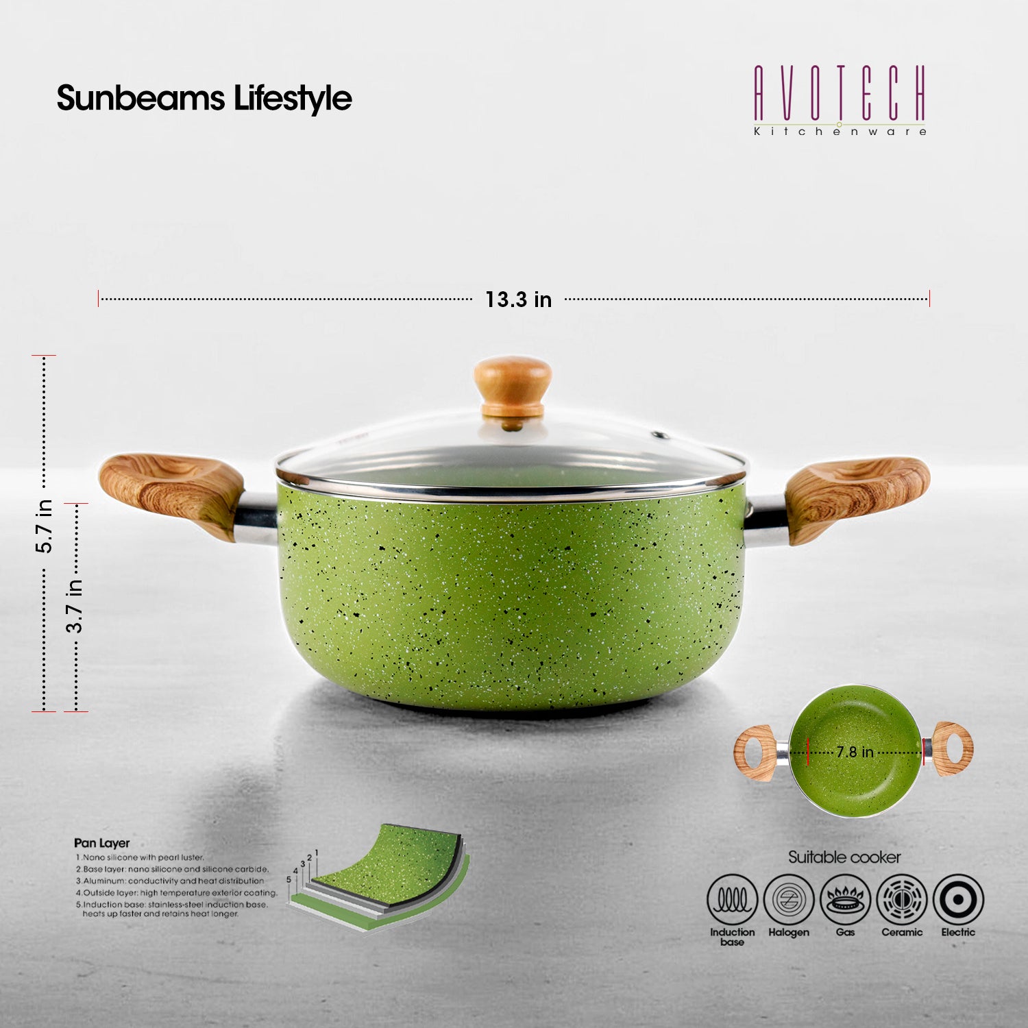 SLIQUE Avotech Marble Non-Stick Cookware Set – Fry Pan, Saucepan & Dutch Oven Induction Base | Scratch-Resistant Coating