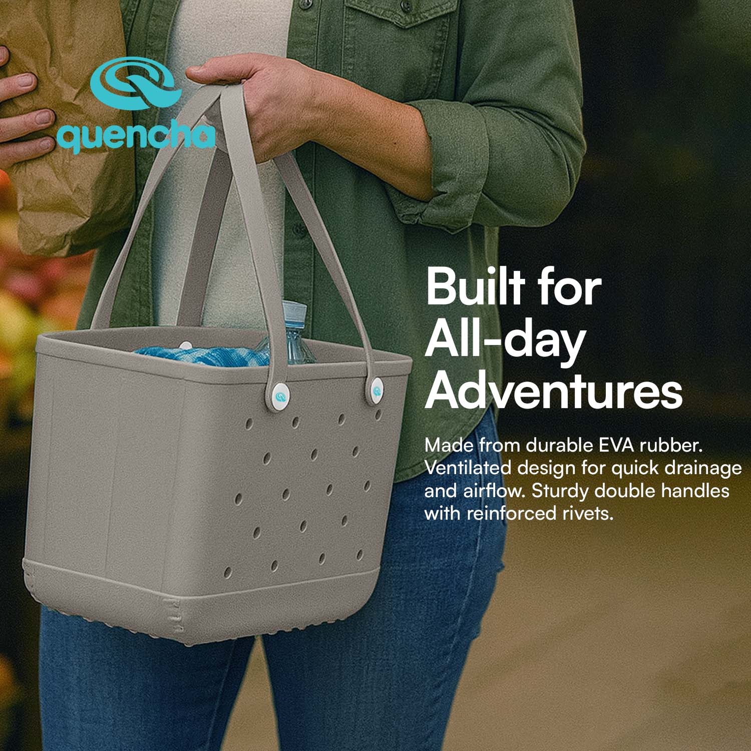 Quencha Waterproof EVA Beach Tote Combo & Hard Shell Sling Bag EDC Anti-Theft Crossbody