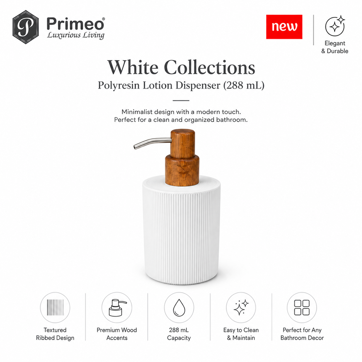 PRIMEO Bathroom Accessories Polyresin Bathroom Set Soap Dish Tumbler Soap Dispenser Toilet Brush Holder