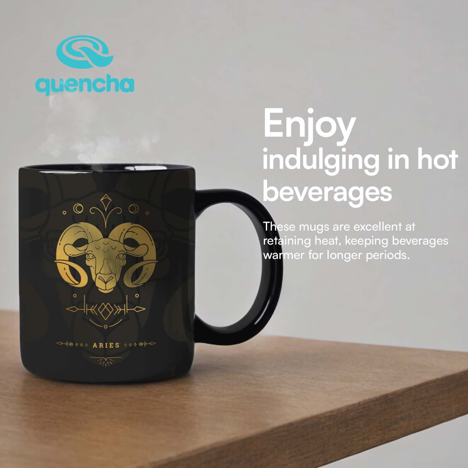 Quencha 325ml Chip Resistant Coffee Mug with Zodiac Design Porcelain Coffee Cup