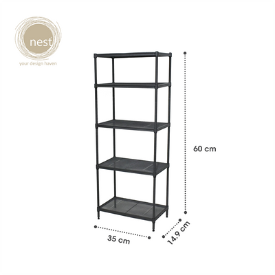 Nest Design Lab Premium | Heavy duty | Durable Mini Steel Rack Multi-purpose Black Amazing Gift Idea For Any Occasion! 5 Layer 80 x 40 x 14.9 cm