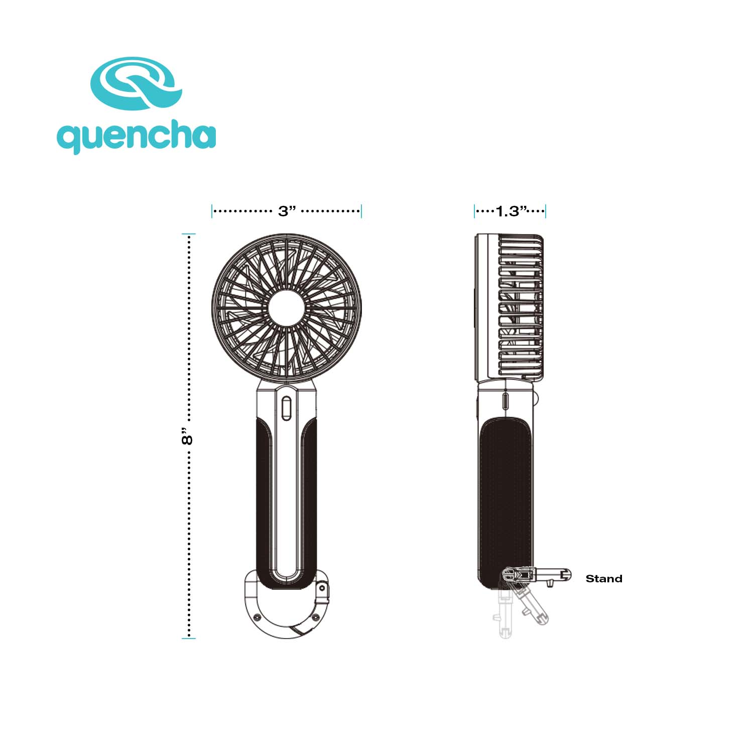Quencha Portable Mini Fan 1200mAh High Speed Handheld Fan