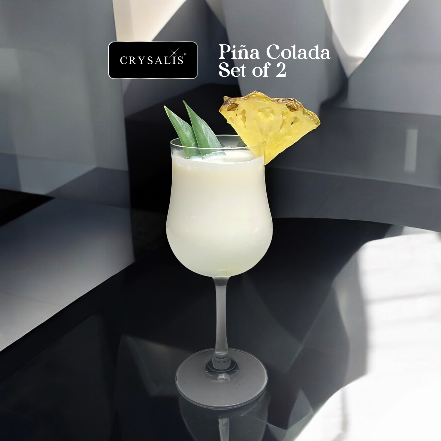 CRYSALIS Premium 12oz Pina Colada Glass Lead-Free Crystal Stemware Set of 2