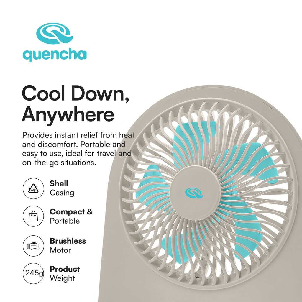 QUENCHA Portable Desk Fan 2000mAh Rechargeable Mini Fan