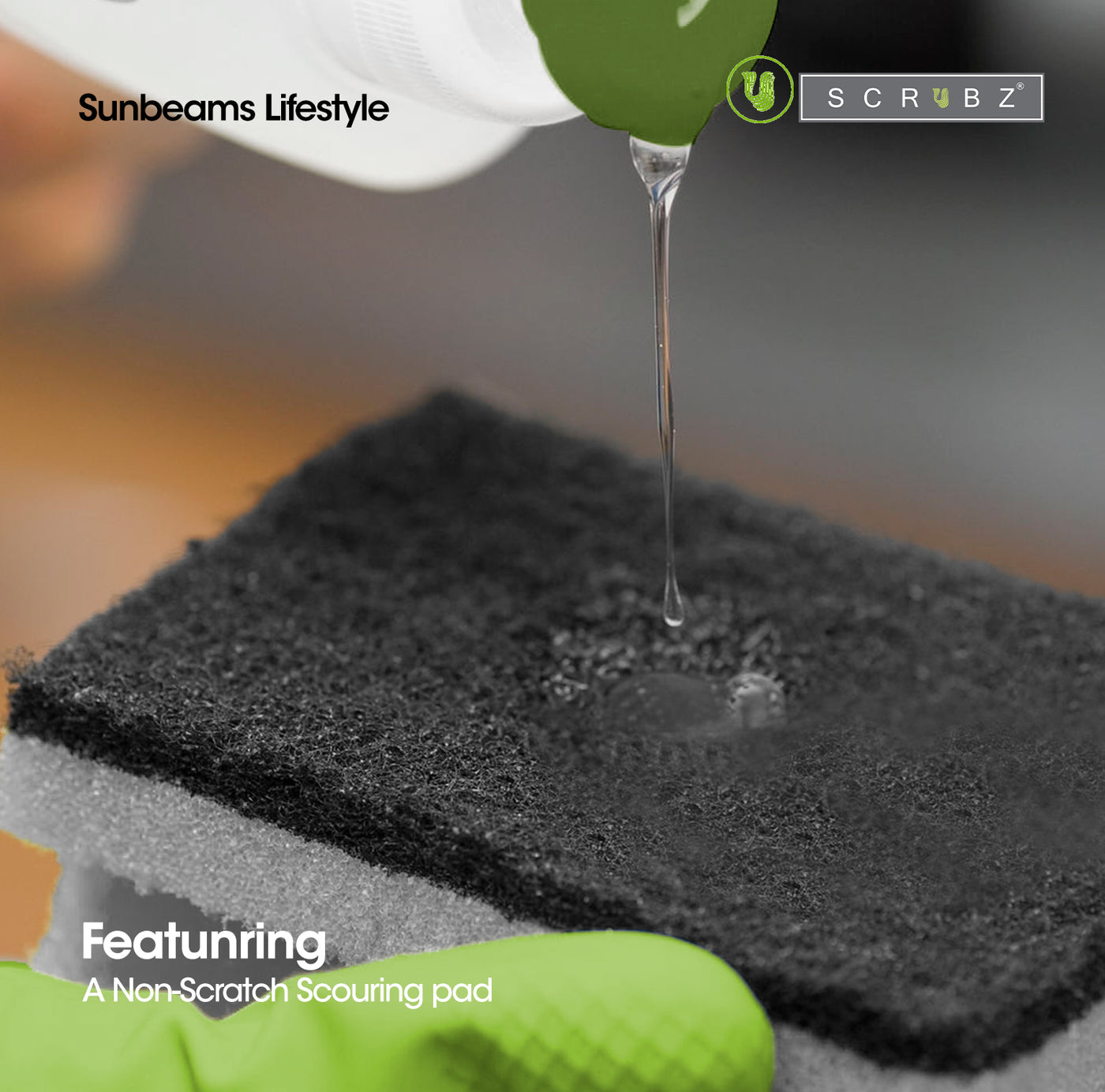 SCRUBZ Premium 2 in 1 Cleaning Sponge Set of 6 Polyester & Polyurethane Grey
