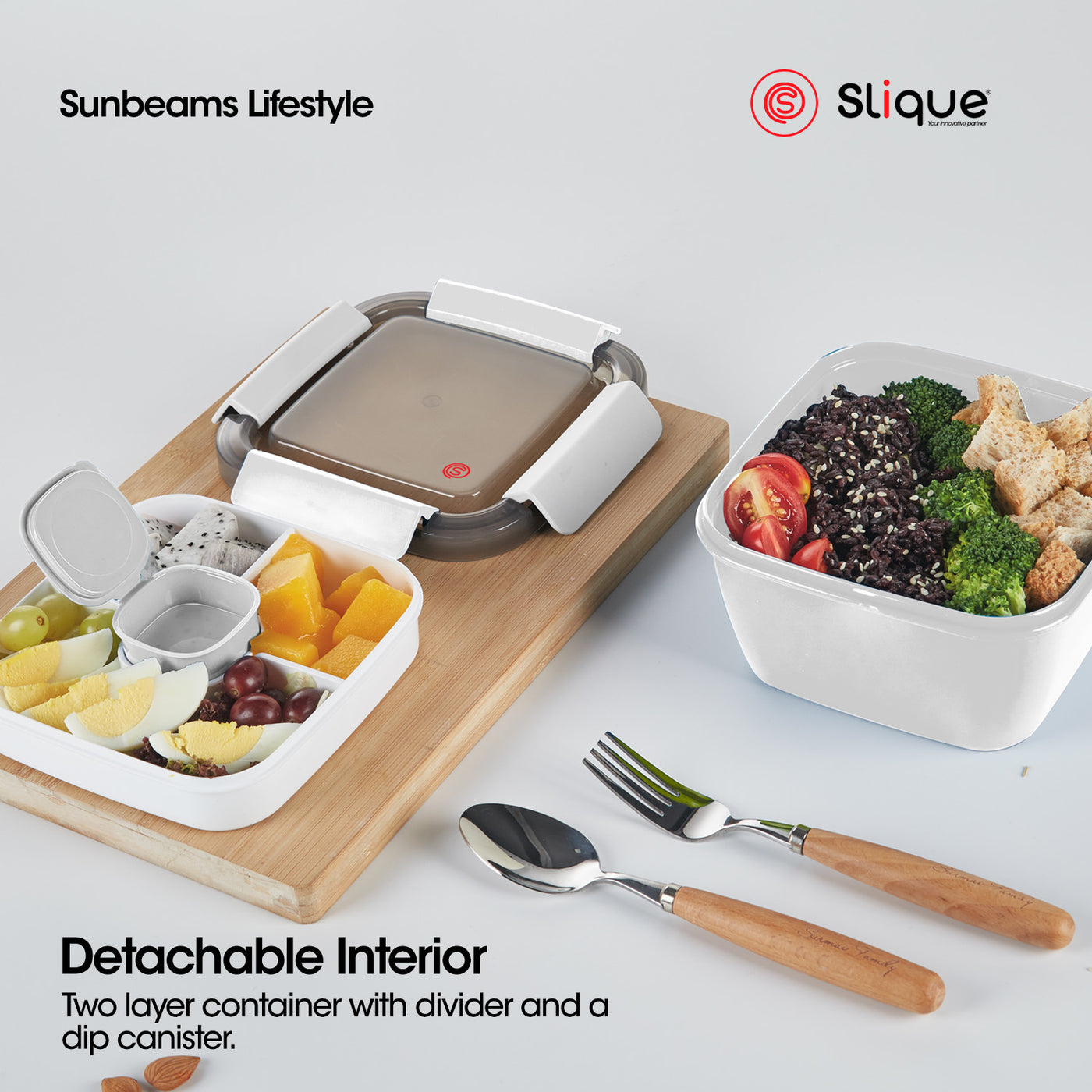 SLIQUE Premium Lunch Box w/ Compartments 1000ml1L (White)