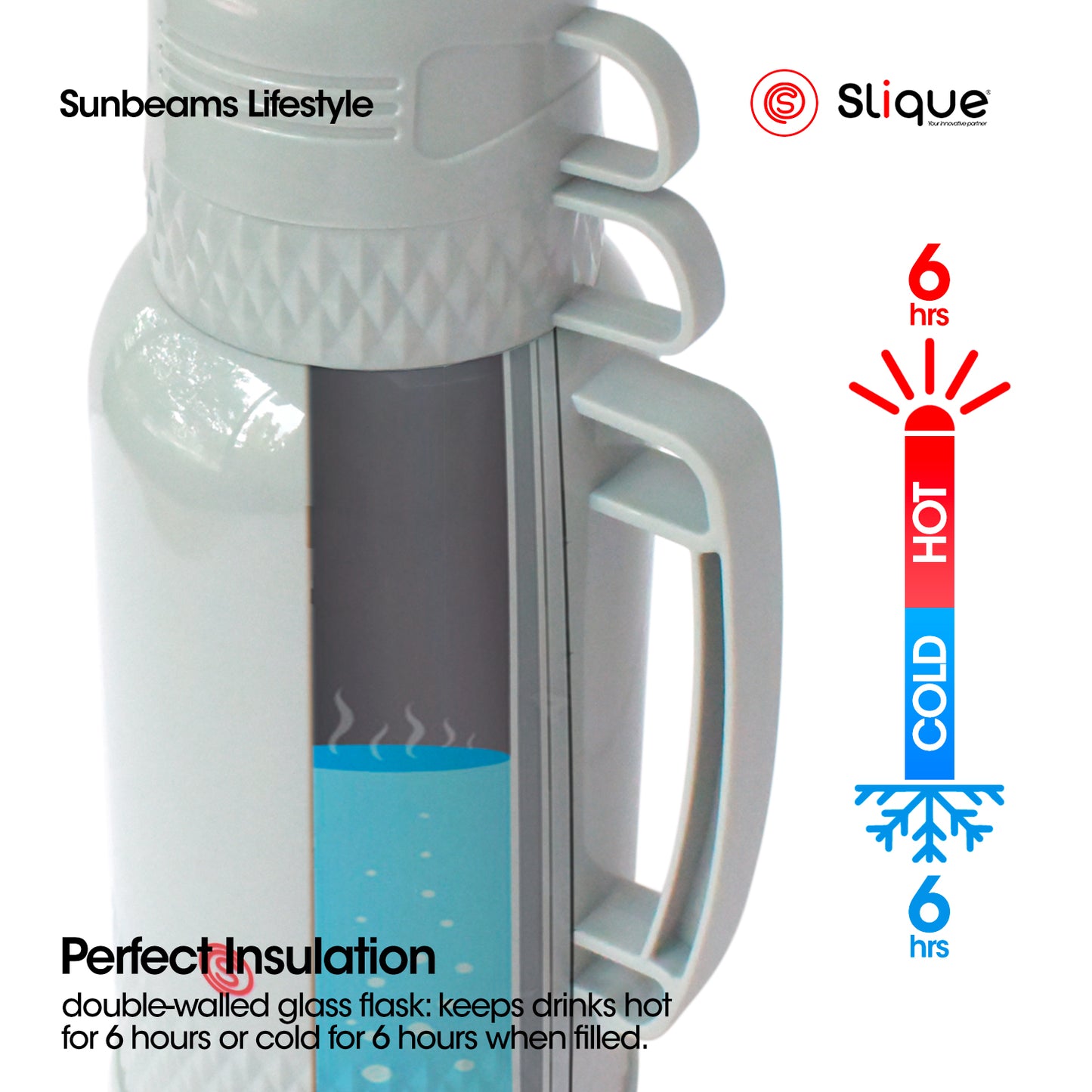 SLIQUE Insulated Vacuum Flask w/ 2 Cups 1L/1.8L